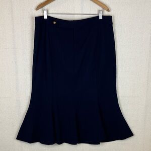 Ralph Lauren Navy Wool Trumpet Midi Skirt